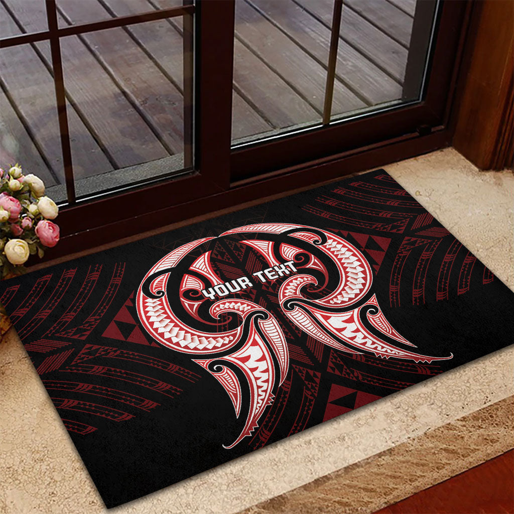 Maori Rugby Custom Ngaru Mangopare Rubber Doormat Black Red Whetu Niho Taniwha Motif
