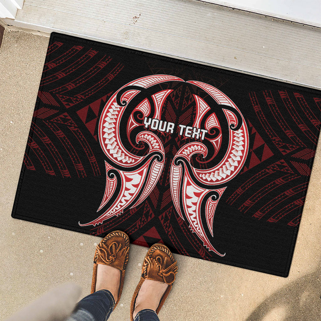 Maori Rugby Custom Ngaru Mangopare Rubber Doormat Black Red Whetu Niho Taniwha Motif
