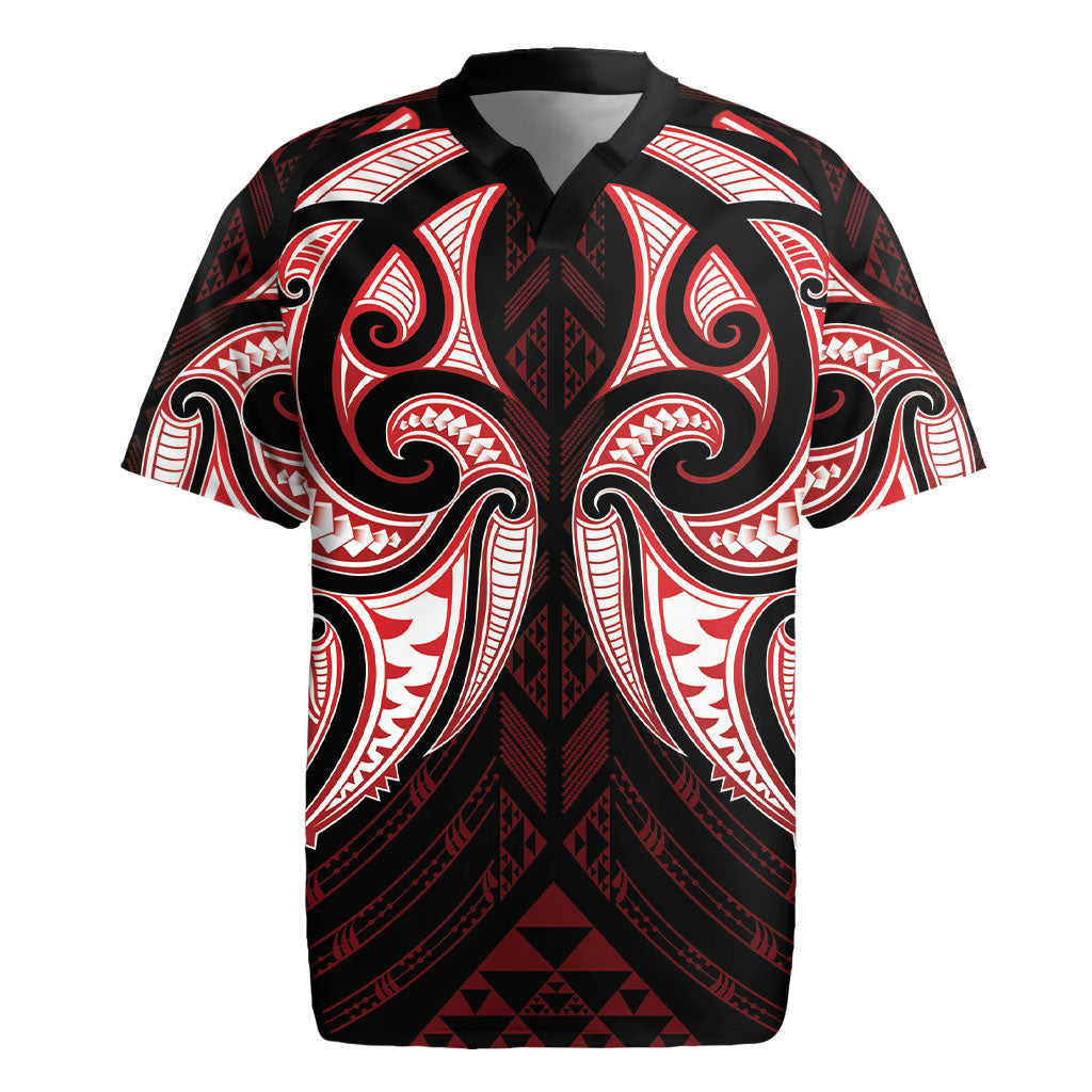 Maori Rugby Custom Ngaru Mangopare Rugby Jersey Black Red Whetu Niho Taniwha Motif