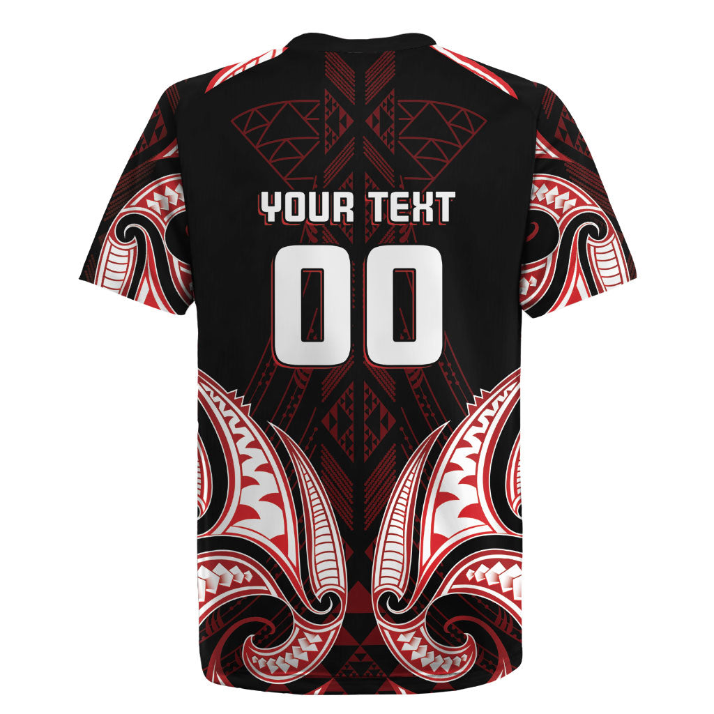 Maori Rugby Custom Ngaru Mangopare Rugby Jersey Black Red Whetu Niho Taniwha Motif