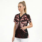 Maori Rugby Custom Ngaru Mangopare Scrub Top Black Red Whetu Niho Taniwha Motif