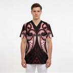 Maori Rugby Custom Ngaru Mangopare Scrub Top Black Red Whetu Niho Taniwha Motif