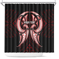 Maori Rugby Custom Ngaru Mangopare Shower Curtain Black Red Whetu Niho Taniwha Motif