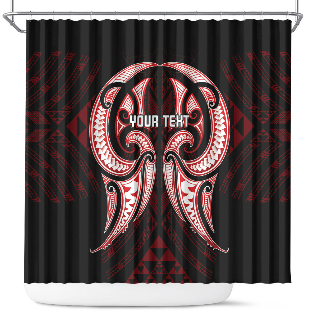 Maori Rugby Custom Ngaru Mangopare Shower Curtain Black Red Whetu Niho Taniwha Motif
