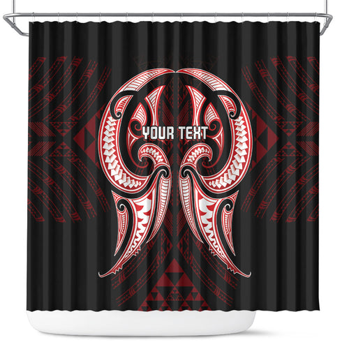 Maori Rugby Custom Ngaru Mangopare Shower Curtain Black Red Whetu Niho Taniwha Motif
