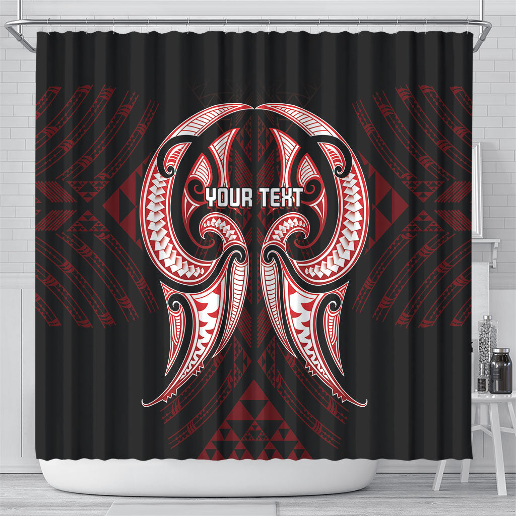 Maori Rugby Custom Ngaru Mangopare Shower Curtain Black Red Whetu Niho Taniwha Motif