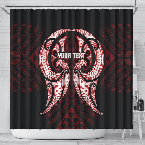Maori Rugby Custom Ngaru Mangopare Shower Curtain Black Red Whetu Niho Taniwha Motif