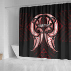 Maori Rugby Custom Ngaru Mangopare Shower Curtain Black Red Whetu Niho Taniwha Motif