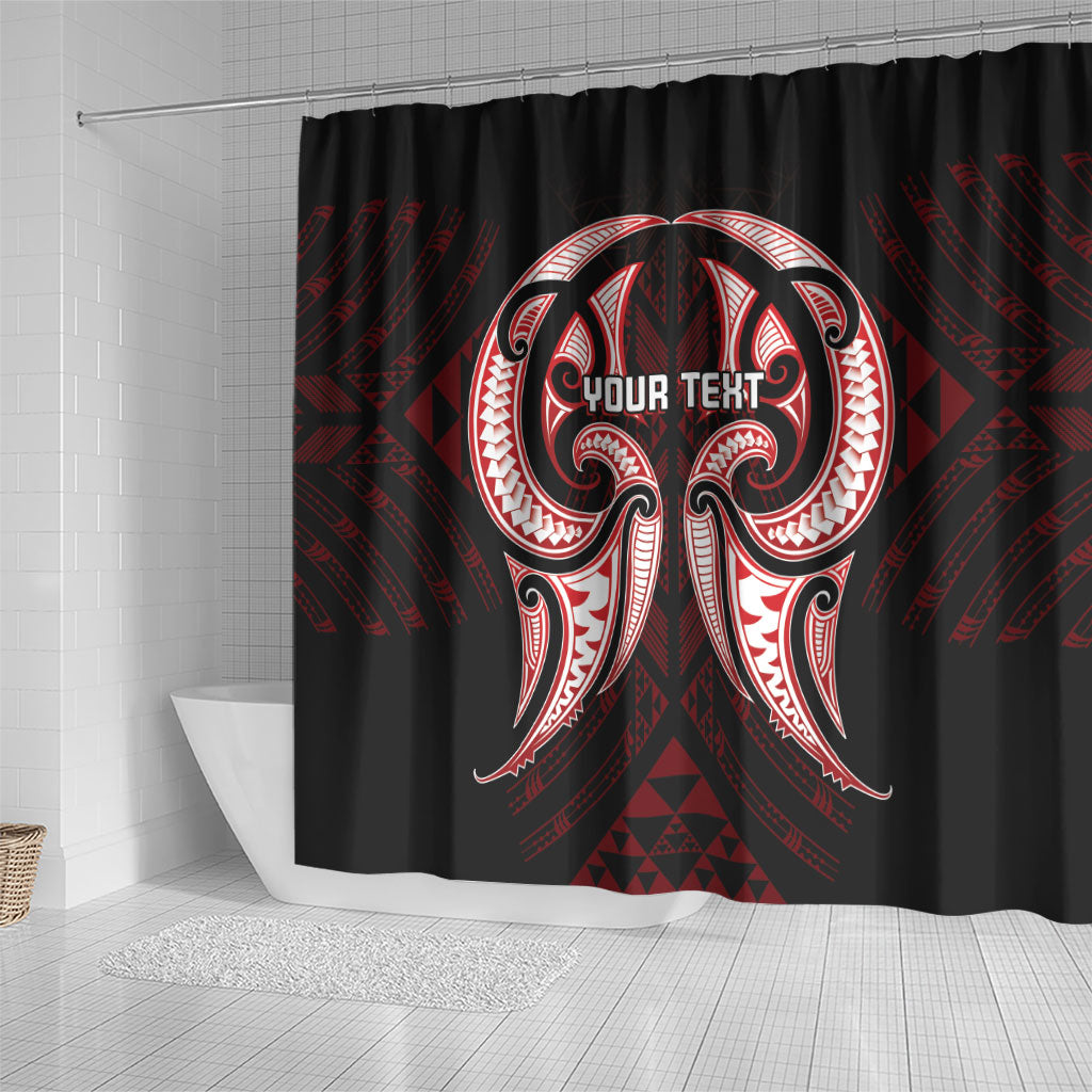 Maori Rugby Custom Ngaru Mangopare Shower Curtain Black Red Whetu Niho Taniwha Motif