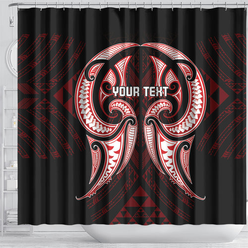 Maori Rugby Custom Ngaru Mangopare Shower Curtain Black Red Whetu Niho Taniwha Motif