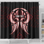 Maori Rugby Custom Ngaru Mangopare Shower Curtain Black Red Whetu Niho Taniwha Motif