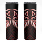 Maori Rugby Custom Ngaru Mangopare Skinny Tumbler Black Red Whetu Niho Taniwha Motif