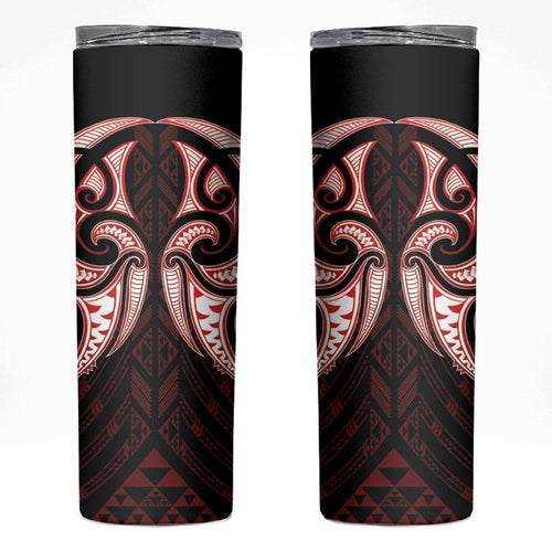Maori Rugby Custom Ngaru Mangopare Skinny Tumbler Black Red Whetu Niho Taniwha Motif