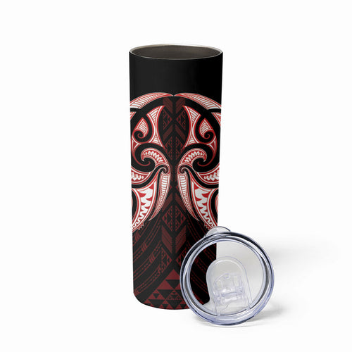Maori Rugby Custom Ngaru Mangopare Skinny Tumbler Black Red Whetu Niho Taniwha Motif