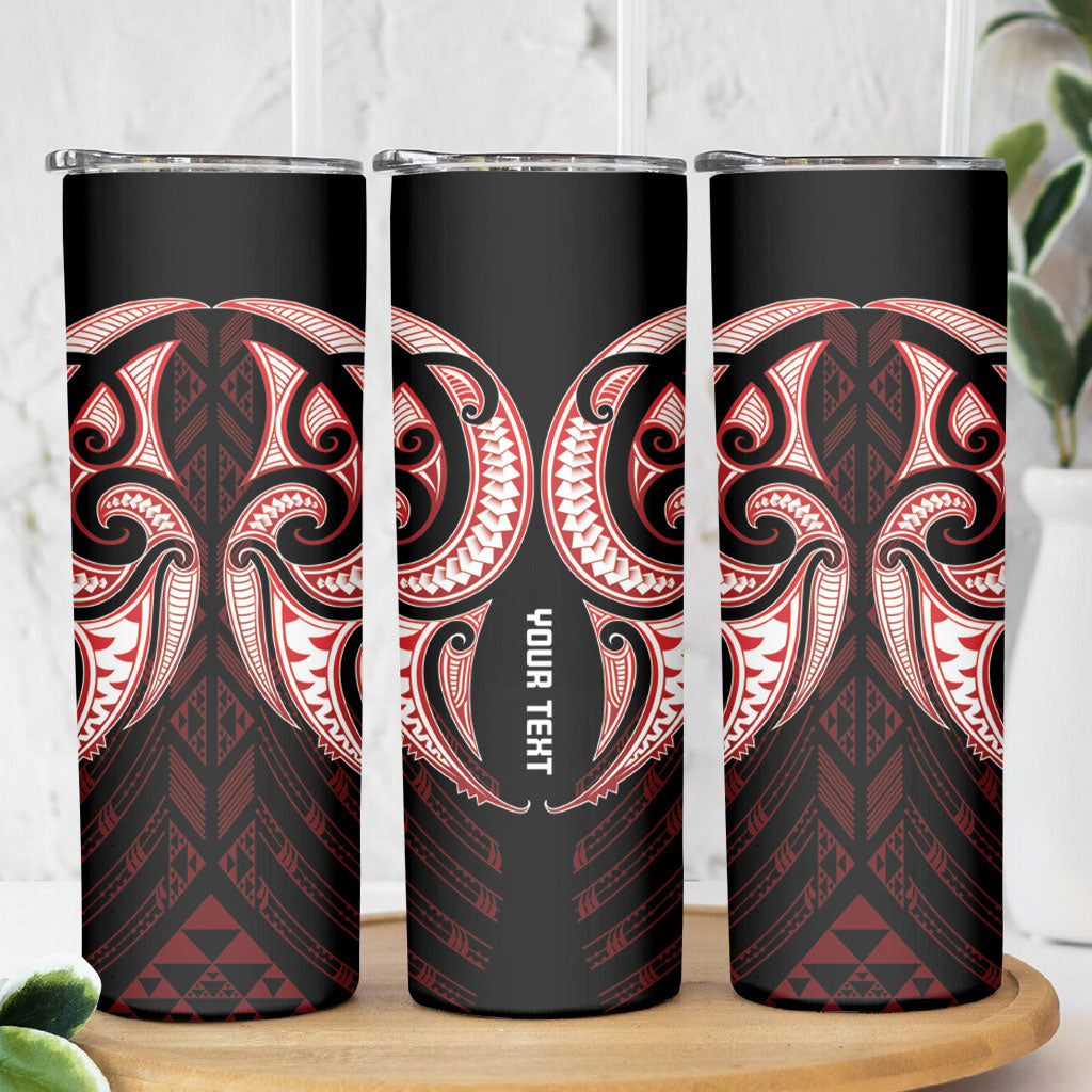 Maori Rugby Custom Ngaru Mangopare Skinny Tumbler Black Red Whetu Niho Taniwha Motif