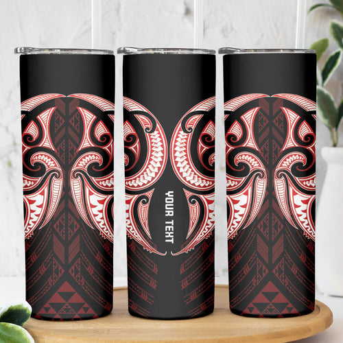 Maori Rugby Custom Ngaru Mangopare Skinny Tumbler Black Red Whetu Niho Taniwha Motif