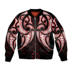 Maori Rugby Custom Ngaru Mangopare Sleeve Zip Bomber Jacket Black Red Whetu Niho Taniwha Motif