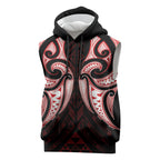 Maori Rugby Custom Ngaru Mangopare Sleeveless Hoodie Black Red Whetu Niho Taniwha Motif