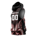 Maori Rugby Custom Ngaru Mangopare Sleeveless Hoodie Black Red Whetu Niho Taniwha Motif