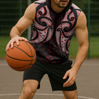Maori Rugby Custom Ngaru Mangopare Sleeveless Hoodie Black Red Whetu Niho Taniwha Motif