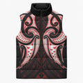 Maori Rugby Custom Ngaru Mangopare Sleeveless Puffer Jacket Black Red Whetu Niho Taniwha Motif