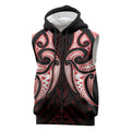 Maori Rugby Custom Ngaru Mangopare Sleeveless Zip Hoodie Black Red Whetu Niho Taniwha Motif