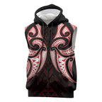 Maori Rugby Custom Ngaru Mangopare Sleeveless Zip Hoodie Black Red Whetu Niho Taniwha Motif