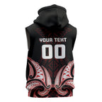 Maori Rugby Custom Ngaru Mangopare Sleeveless Zip Hoodie Black Red Whetu Niho Taniwha Motif