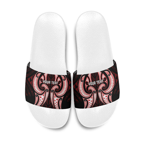 Maori Rugby Custom Ngaru Mangopare Slide Sandals Black Red Whetu Niho Taniwha Motif