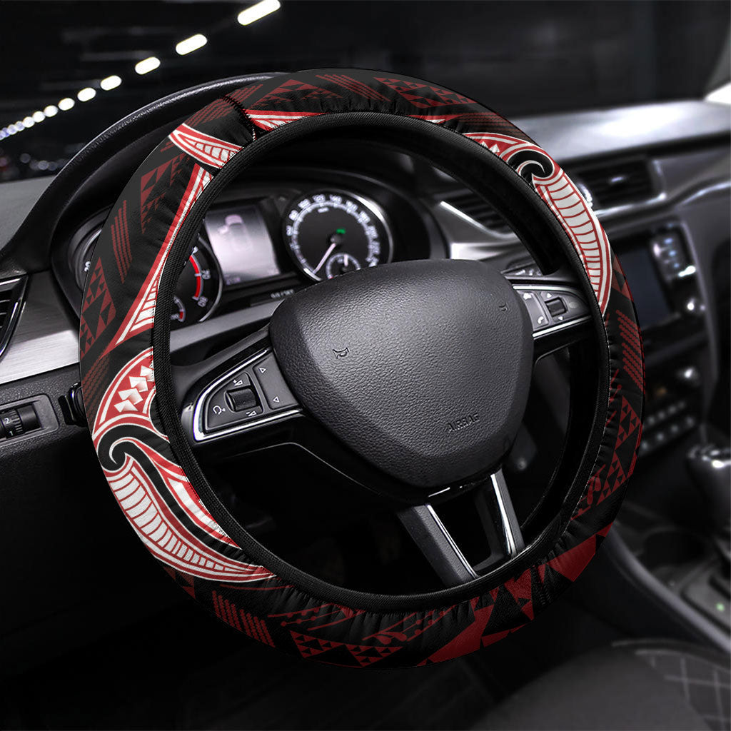 Maori Rugby Ngaru Mangopare Steering Wheel Cover Black Red Whetu Niho Taniwha Motif