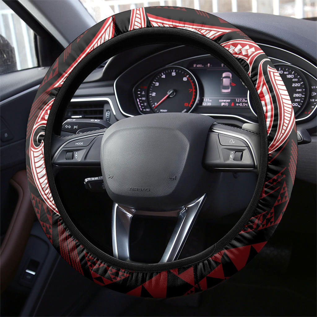 Maori Rugby Ngaru Mangopare Steering Wheel Cover Black Red Whetu Niho Taniwha Motif