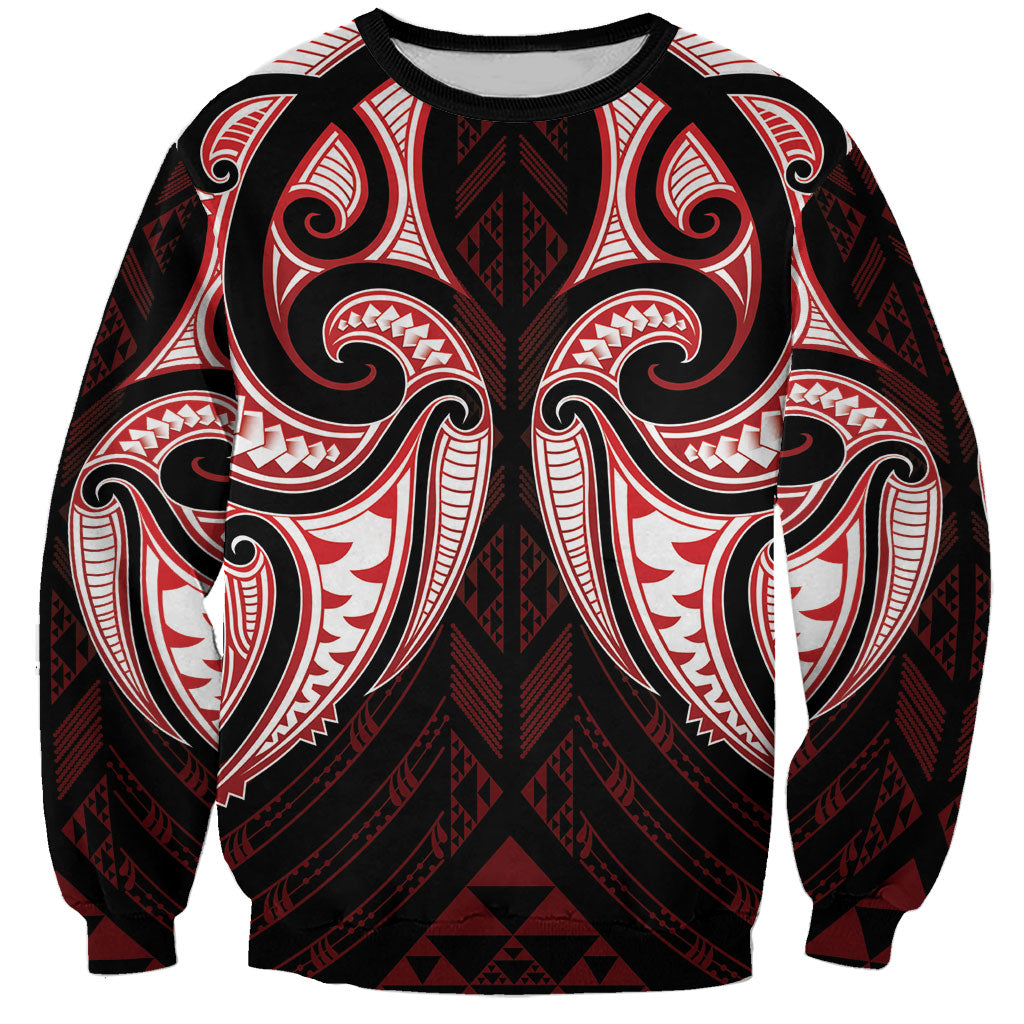 Maori Rugby Custom Ngaru Mangopare Sweatshirt Black Red Whetu Niho Taniwha Motif