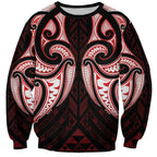 Maori Rugby Custom Ngaru Mangopare Sweatshirt Black Red Whetu Niho Taniwha Motif
