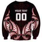 Maori Rugby Custom Ngaru Mangopare Sweatshirt Black Red Whetu Niho Taniwha Motif