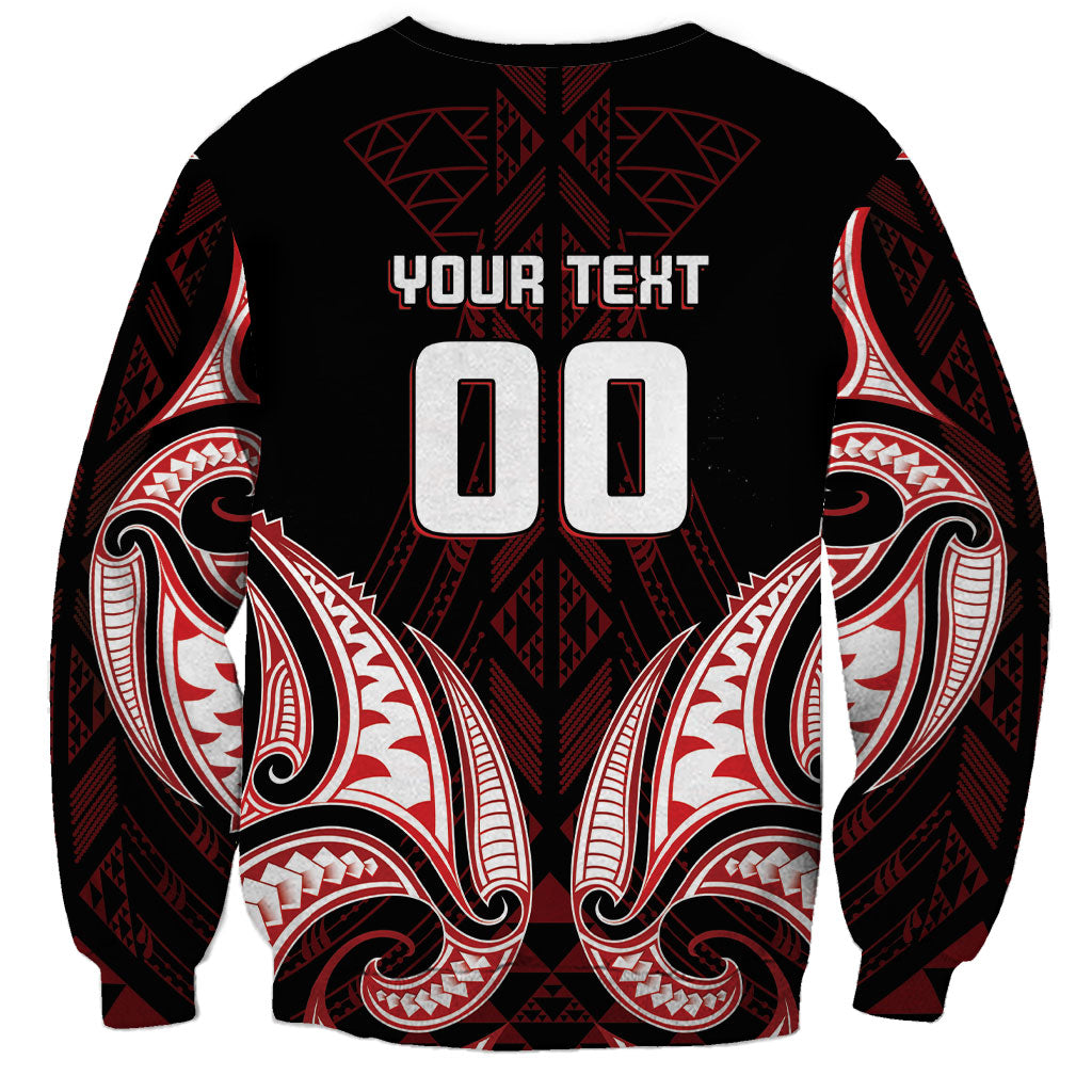 Maori Rugby Custom Ngaru Mangopare Sweatshirt Black Red Whetu Niho Taniwha Motif