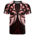 Maori Rugby Custom Ngaru Mangopare T Shirt Black Red Whetu Niho Taniwha Motif