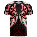 Maori Rugby Custom Ngaru Mangopare T Shirt Black Red Whetu Niho Taniwha Motif