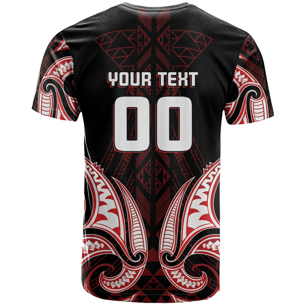 Maori Rugby Custom Ngaru Mangopare T Shirt Black Red Whetu Niho Taniwha Motif