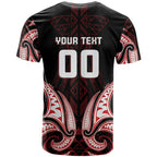 Maori Rugby Custom Ngaru Mangopare T Shirt Black Red Whetu Niho Taniwha Motif