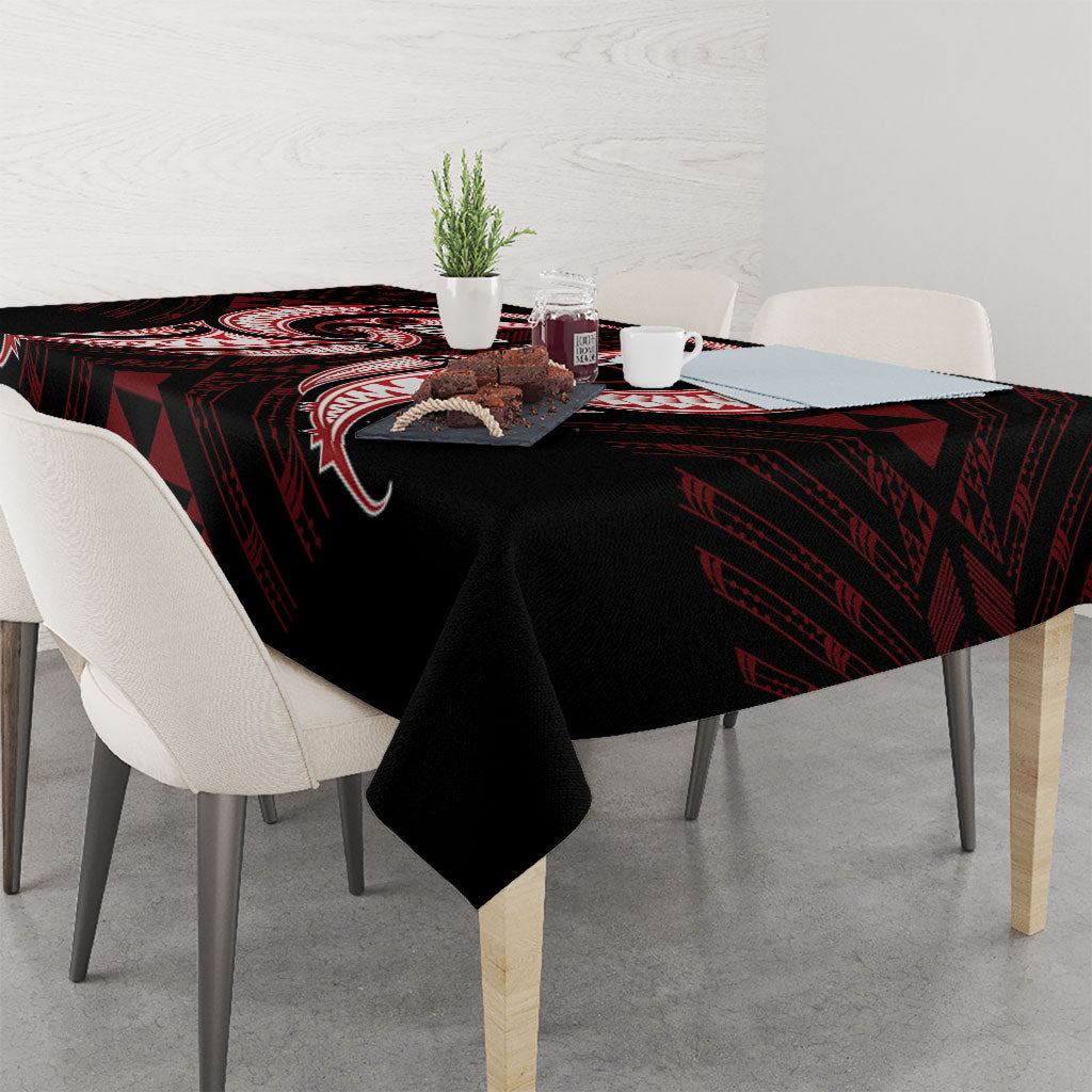 Maori Rugby Custom Ngaru Mangopare Tablecloth Black Red Whetu Niho Taniwha Motif