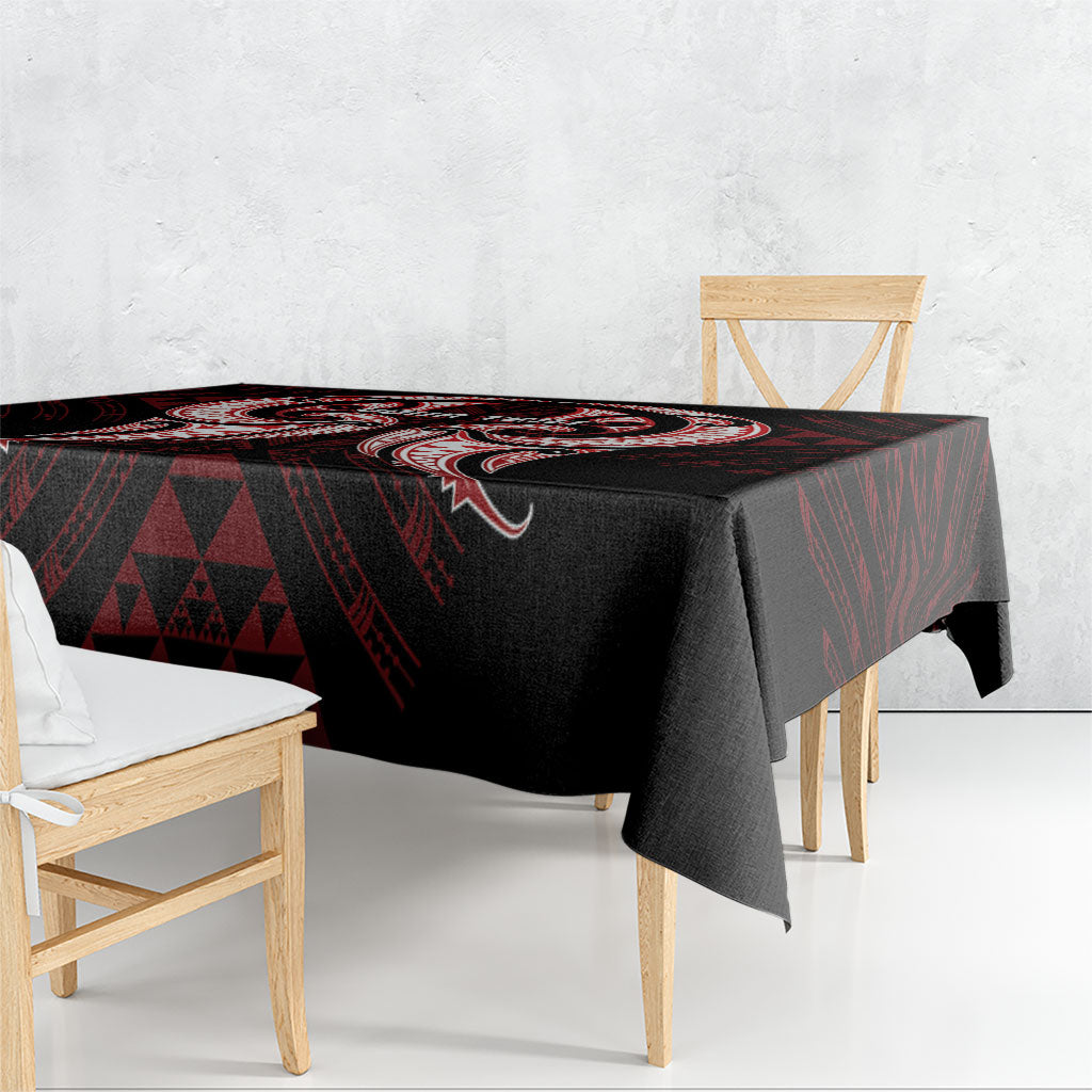 Maori Rugby Custom Ngaru Mangopare Tablecloth Black Red Whetu Niho Taniwha Motif