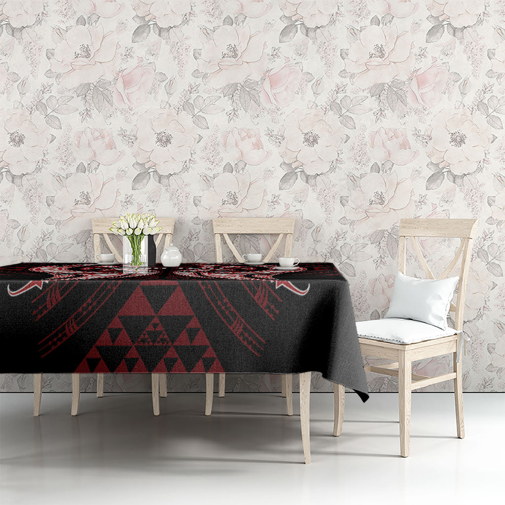 Maori Rugby Custom Ngaru Mangopare Tablecloth Black Red Whetu Niho Taniwha Motif