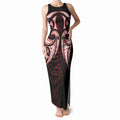 Maori Rugby Custom Ngaru Mangopare Tank Maxi Dress Black Red Whetu Niho Taniwha Motif