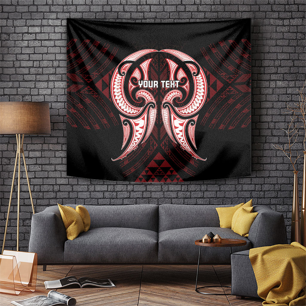 Maori Rugby Custom Ngaru Mangopare Tapestry Black Red Whetu Niho Taniwha Motif