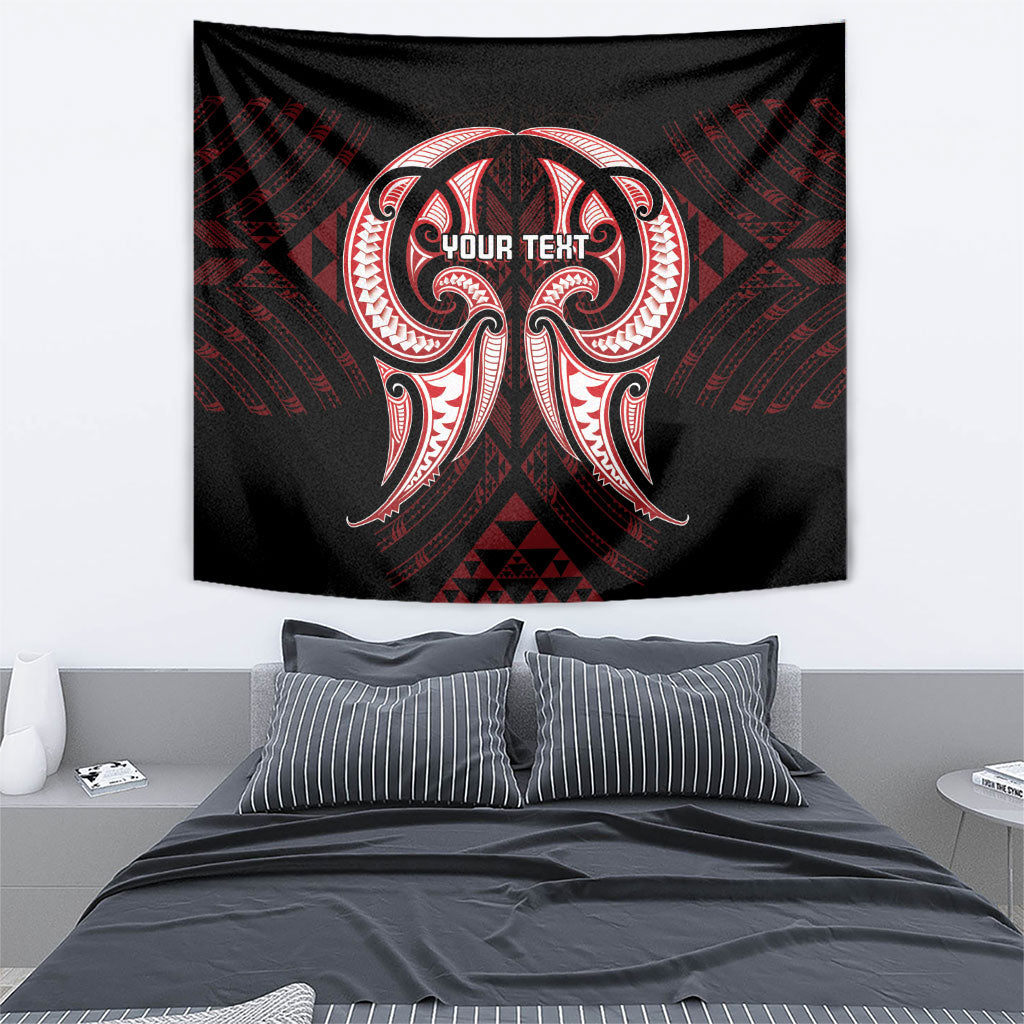 Maori Rugby Custom Ngaru Mangopare Tapestry Black Red Whetu Niho Taniwha Motif