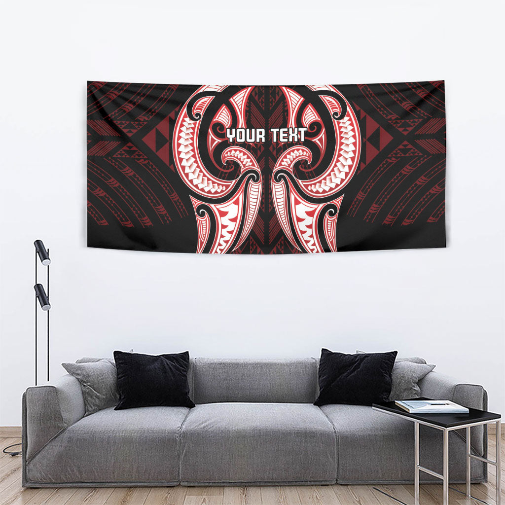 Maori Rugby Custom Ngaru Mangopare Tapestry Black Red Whetu Niho Taniwha Motif