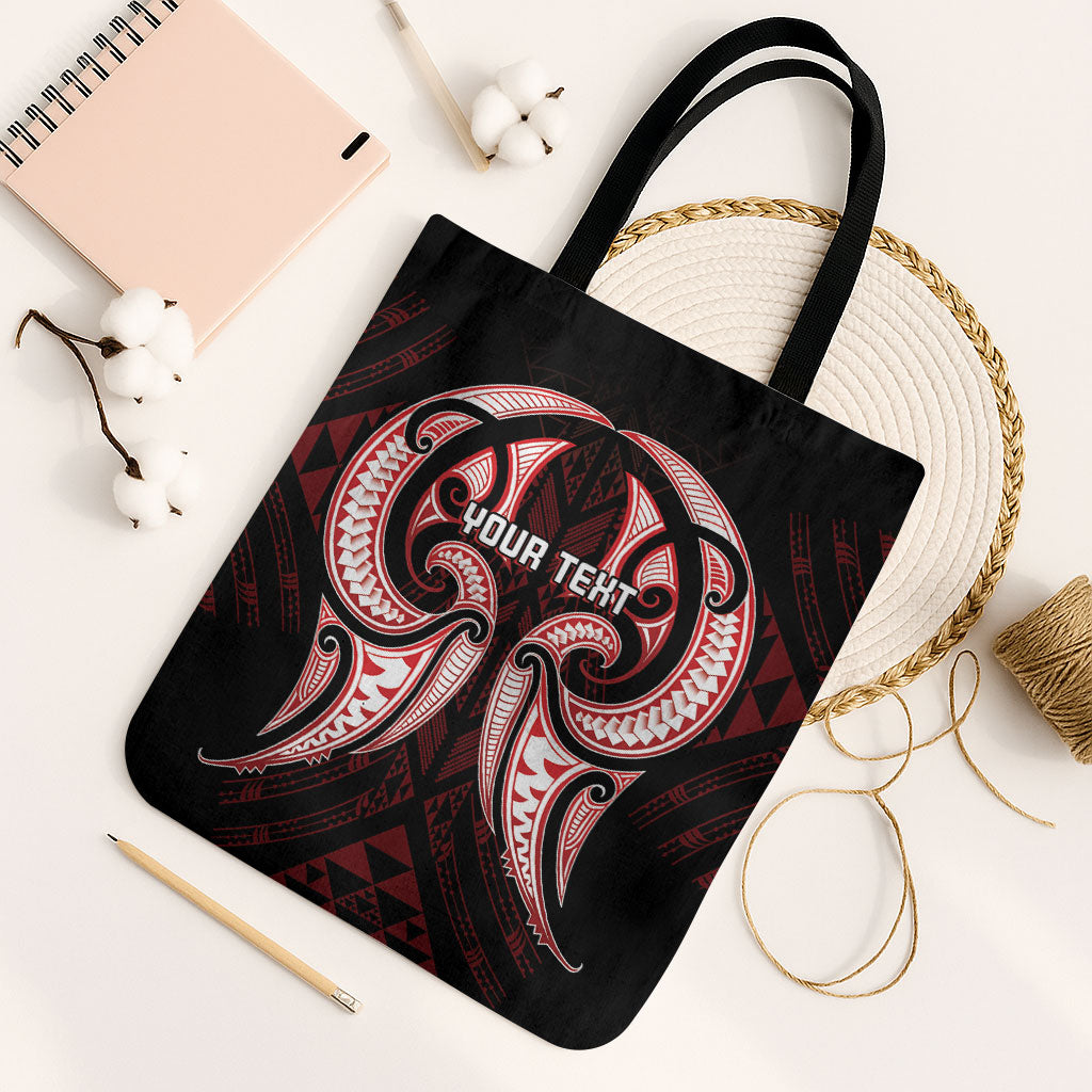 Maori Rugby Custom Ngaru Mangopare Tote Bag Black Red Whetu Niho Taniwha Motif