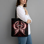 Maori Rugby Custom Ngaru Mangopare Tote Bag Black Red Whetu Niho Taniwha Motif