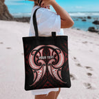 Maori Rugby Custom Ngaru Mangopare Tote Bag Black Red Whetu Niho Taniwha Motif
