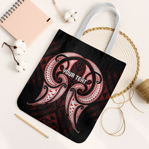 Maori Rugby Custom Ngaru Mangopare Tote Bag Black Red Whetu Niho Taniwha Motif